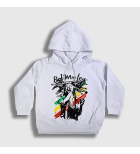 Presmono Unisex Çocuk Beyaz Stage Bob Marley Kapüşonlu Sweatshirt 265751tt