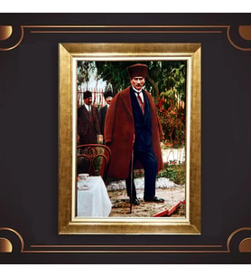 Altın Varaklı Çerçeveli Paspartulu Atatürk Tablo TR0644 (Gold)
