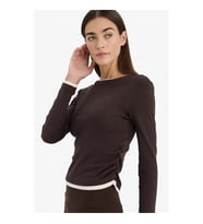 Defacto Slim Fit Ribana Kahverengi Kadın Uzun Kollu T-shirt E6548AX/BN267