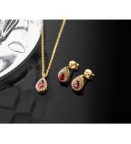 925 Ayar Gümüş Ocak Ayı Doğum Taşı ( Garnet ) Kolye - Küpe Seti