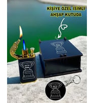 Kişiye Özel İsimli Babalar Günü Timsah Başlıklı Çift Ateşli Çakmak ve Anahtarlık Özel Ahşap Kutu