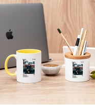 Kişiye Özel İnstagram Tasarım Fotoğraflı Sarı Kupa ve Kalemlik