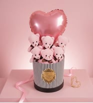 Rose Gold Kalp Balonlu Sevimli Pembe Peluş Ayıcık Buketi & Özel Seri Love Hediye Kutusu, Gift Box- Sevgiliye, Arkadaşa Sürpriz Doğum Günü & Tebrik - Kutlama Hediyesi