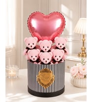 Rose Gold Kalp Balonlu Sevimli Pembe Peluş Ayıcık Buketi & Özel Seri Love Hediye Kutusu, Gift Box- Sevgiliye, Arkadaşa Sürpriz Doğum Günü & Tebrik - Kutlama Hediyesi