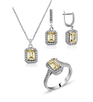 Baget Gümüş Takı Seti Sarı Topaz Taşlı