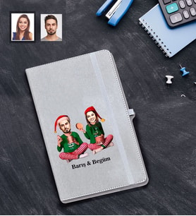 Kişiye Özel Yılbaşı Sevgili Karikatürlü Gri Defter Model-5