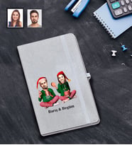 Kişiye Özel Yılbaşı Sevgili Karikatürlü Gri Defter Model-5