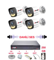 FURY 4 LÜ Sesli Gece Renkli Görüş Güvenlik Kamerası Su Geçirmez Güvenlik Kamerası Seti 5590s 250GB