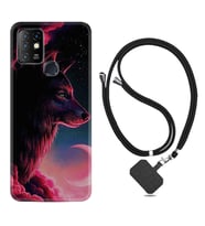 INFINIX Hot 8 9 10 11S Hot 10 Play 10T Kılıf Boyun Askılı Silikon Wolf and Moon 1380