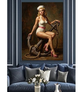 Çapaya Oturan Pin-Up Denizci Dekoratif Kanvas - Mdf Ahşap Tablo
