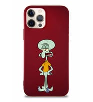 Apple iPhone 12 Pro Soft Premier Kapak Squidward Dokunaç Tasarımlı Silikon Kılıf - Mürdüm (Şeffaf)