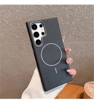 Coverzone Samsung Galaxy S22 Ultra ile uyumlu Deri G�r�nml� 2,5mm Kamera Koruma �?k?nt? Koruma Cowboy MagSafe ile uyumlu ?� Kadife Y�zeyli Silikon K?l?f Black