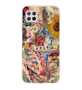Huawei P40 Lite Uyumlu Aesthetic Vintage Kolaj Desenli Şeffaf Telefon Kılıfı