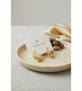 316L Çelik Gold Renk Kıvrımlı Halka Model Küpe TJ-BKP12048