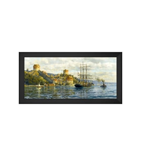 Eski İstanbul Motifli Kanvas Tablo 50 x 70 cm Siyah Çerçeve