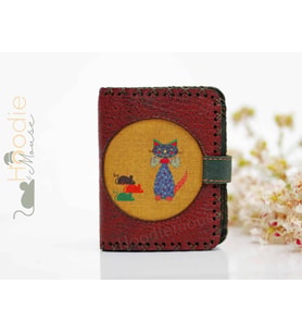 Kedi Fare Figürlü Küçük Cüzdan Etnik Bohem Retro Style -Bordo