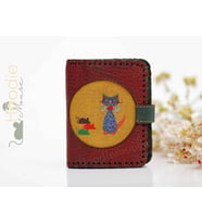 Kedi Fare Figürlü Küçük Cüzdan Etnik Bohem Retro Style -Bordo