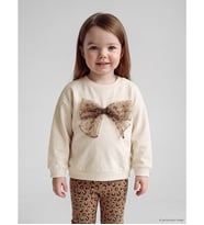 LCW baby Ekru Leopar Desenli Kız Bebek Sweatshirt