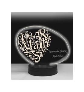 Öğretmenler Günü 3D LED Lamba, Matematik Formüllü, Şık Hediye (Krem)
