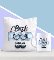 BK Gift Kişiye Özel Best Dad Tasarımlı Yastık ve Kupa Seti-1 (Model 1)