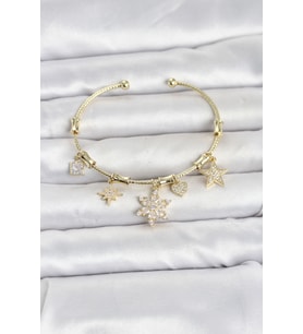 Pirinç Gold Renk Lotus Detay Charmlı Kadın Bileklik TJ-BB8503