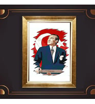 Altın Varaklı Çerçeveli Paspartulu Atatürk Tablo z5207 (Gold)