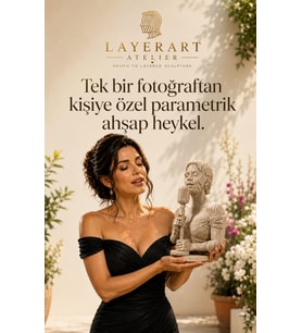 layerart Kişiye Özel Parametrik Katmanlı Şarkıcı Ahşap Büst 40cm – Özel Tasarım Fotoğraftan Büst
