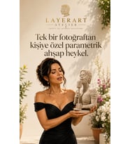 layerart Kişiye Özel Parametrik Katmanlı Şarkıcı Ahşap Büst 40cm – Özel Tasarım Fotoğraftan Büst