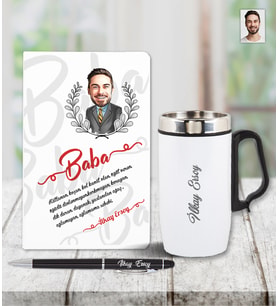 Kişiye Özel Babalar Günü Temalı Karikatürlü Defter & Kalem & Çelik Termos Seti