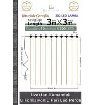 #Led 8 Fonksiyonlu Günışığı Kumandalı Dekoratif Aydınlatma Şık Perde Peri Led (3 mt x 3 mt) - 1 Adet