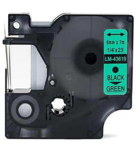 PUUN®Dymo D1 43619 6 mm x 7 mt Muadil Yeşil Etikete Siyah Yazı Şerit Etiket Kaseti (Çok Renkli)
