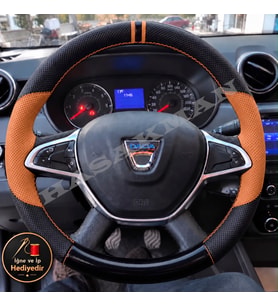 Dacia Duster Dikme Direksiyon Kılıfı Delikli Deri Parlak Siyah Taba Detay Çift Yüzük ve Dikiş 2018-2021