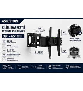 Full Motion TV Askı 39–65 İnç 50 KG