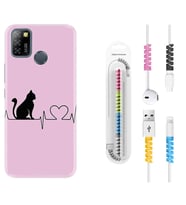INFINIX Smart 4 5 6 Zero 8 S5 Pro Kılıf Kablo Koruma Spiral Silikon Pink Cat Heart 1303