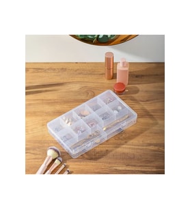 12 Bölmeli Şeffaf Takı Organizer, Kolyelik Yüzük Kutusu 20x10cm
