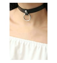 Halkalı Şık Deri Choker Tasma (Kırmızı)