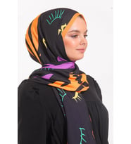 Geometrik Desen Modal Seri Şal Eşarp Askısı İle Birlikte 75x200 Siyah Turuncu-75