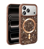 iPhone 17 Pro Kılıf Pırlanta Tasarımlı M-safe Şarj Özellikli Mozaik Silikon Kılıf (Gold)