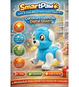 SmartPaw Sesli Işıklı Akıllı Robot Köpek Çocuklara Eğlenceli Dijital Dost! (Mavi)