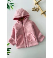 Miniğimin Cicileri Cep Detaylı Kapüşonlu Unisex Çocuk Welsoft Hırka - Pembe