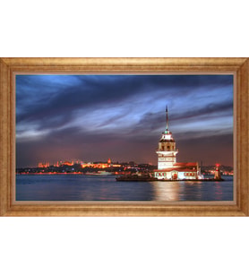 Çerçeveli Paspartulu Manzara Tablo bm1246 (Gold)