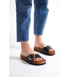 Grazia Kadın Kalın Tek Toka Siyah Terlik