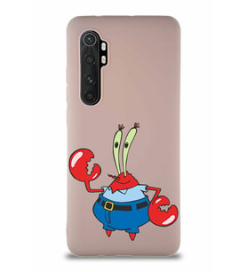 Xiaomi Mi Note 10 Lite Soft Premier Kapak Bay Yengeç Tasarımlı Silikon Kılıf - Pudra (Şeffaf)