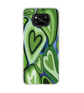 Poco X3 Pro Uyumlu Yeşil Kalp Desenli Şeffaf Telefon Kılıfı