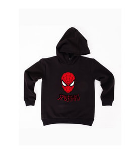 Spiderman baskılı örümcek adam kapüşonlu pamuklu kumaş çocuk sweatshirt (Siyah)