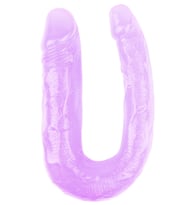 Hi-Rubber Şeffaf Jel Çift Taraflı Eğik Dildo - 17cm Mor