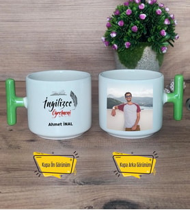 İngilizce Öğretmeni Kupa Bardak Fotoğraflı T Yeşil Kulplu Öğretmenler Günü İngilizce Öğretmenine Hediye