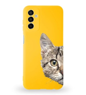 Samsung Galaxy M13 Uyumlu Lansman Kılıf. Altı Kapalı İçi Kadife  Catface Tasarımlı Silikon Kapak (Şeffaf)