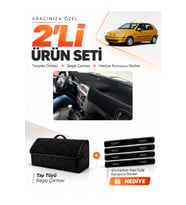 FIAT PALİO (1999-2005) Uyumlu Torpido Örtüsü + Tay Tüyü Bagaj Çantası + Sticker Seti - Siyah