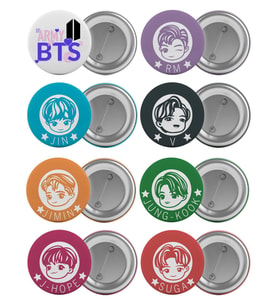 BTS Çanta Rozeti Seti 8 Adet En Büyük Boy 5.8cm İğneli Broş